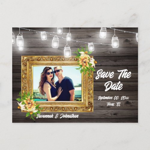 Country string lights antique gold photo frame announcement postcard