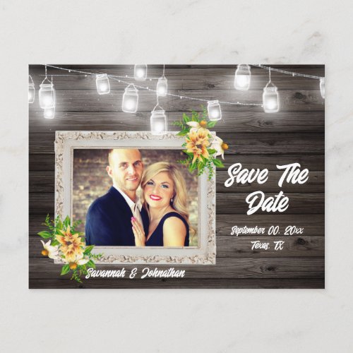 Country string lights sunflower elegant photo chic announcement postcard