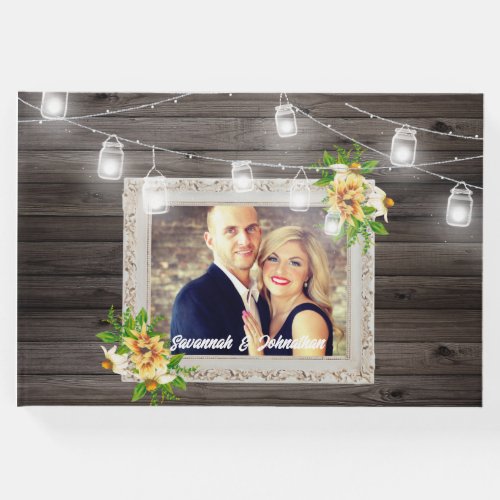 Country string lights sunflower elegant photo chic guest book