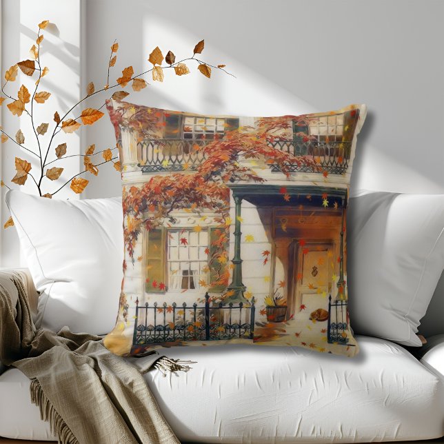 Country Style Autumn House Throw Pillow (Creator Uploaded)