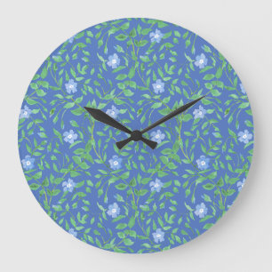 Country-style Blue Green Floral Periwinkle Pattern Large Clock