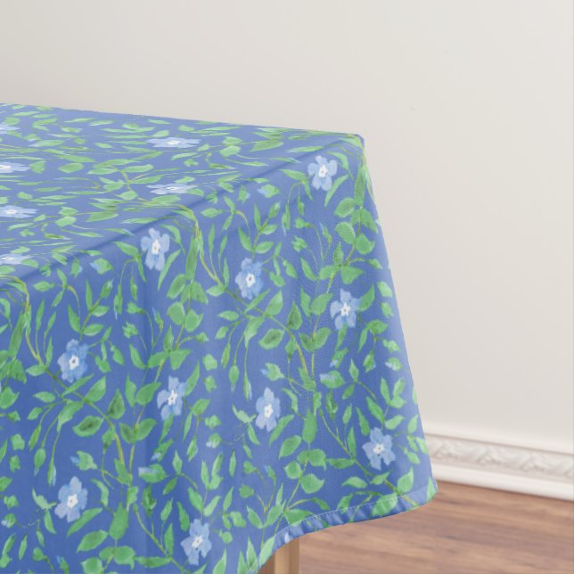 Country-style Blue Green Floral Periwinkle Pattern Tablecloth (In Situ)