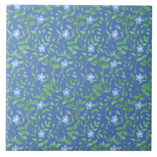 Country-style Blue Green Floral Periwinkle Pattern Tile