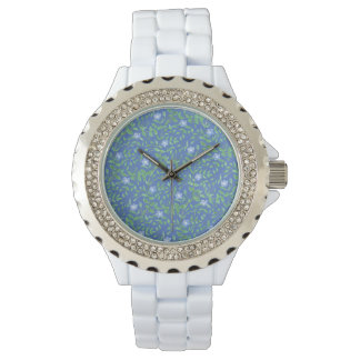 Country-style Blue Green Floral Periwinkle Pattern Watch