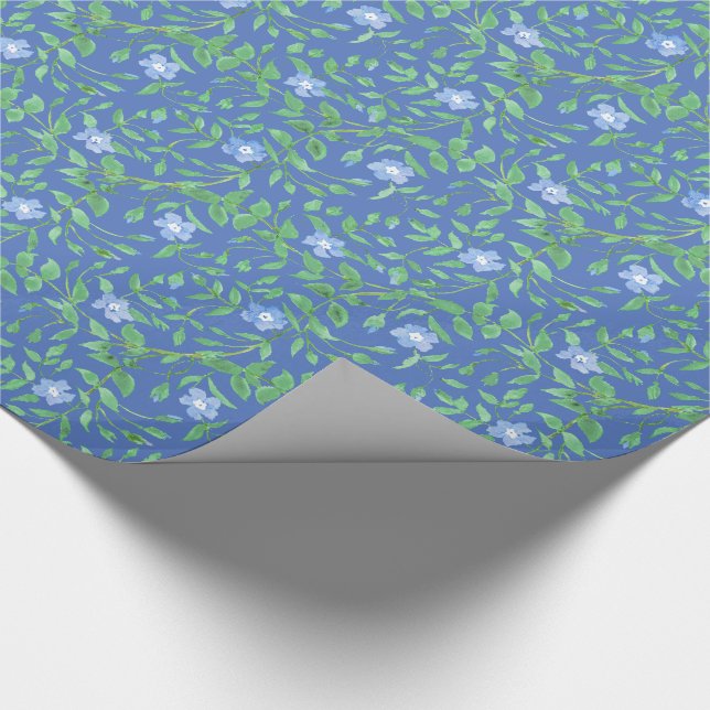 Country-style Blue Green Floral Periwinkle Pattern Wrapping Paper (Corner)