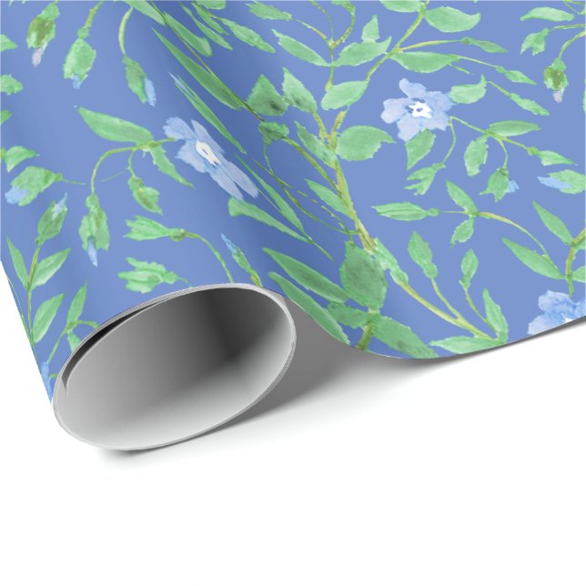 Country-style Blue Green Floral Periwinkle Pattern Wrapping Paper (Roll Corner)