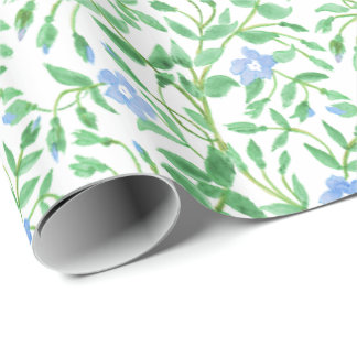 Country-style Blue White Floral Periwinkle Pattern Wrapping Paper