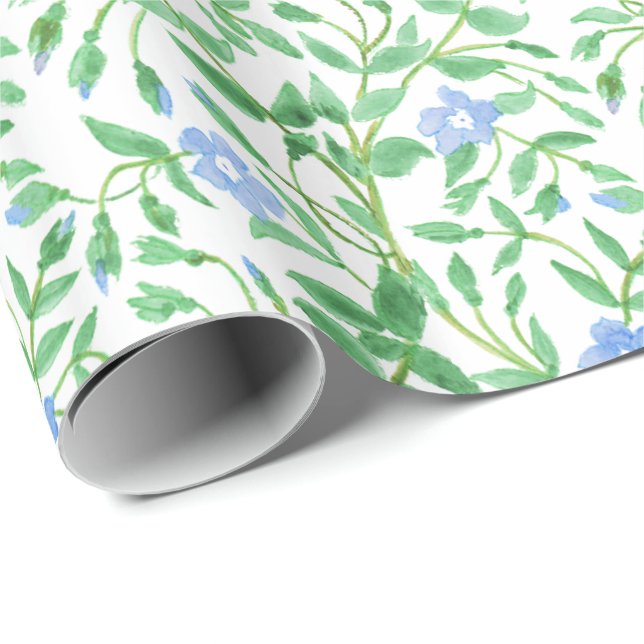 Country-style Blue White Floral Periwinkle Pattern Wrapping Paper (Roll Corner)