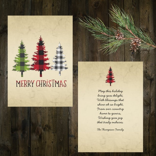 Country Style Buffalo Plaid Christmas Trees  Holiday Card (Creator Uploaded)