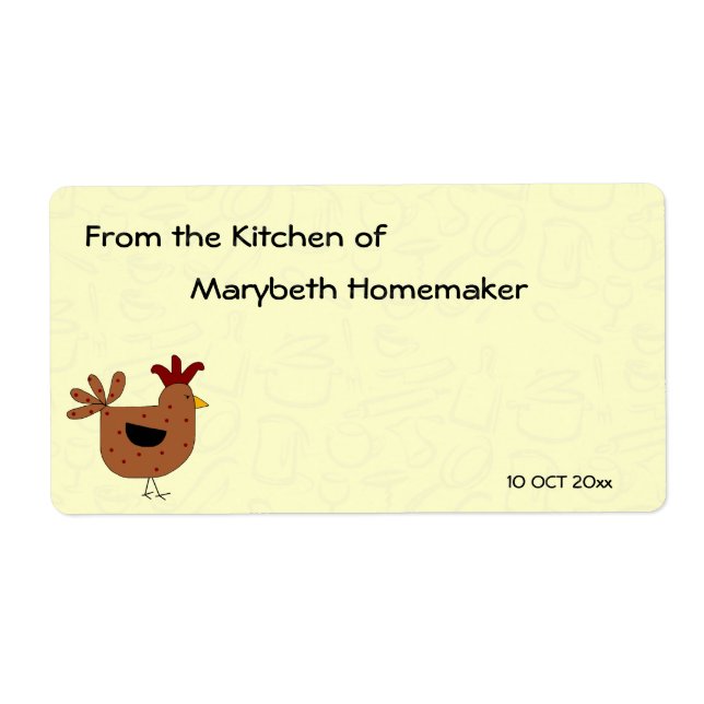 Country Style Chicken Design Homemade Food Label (Front)