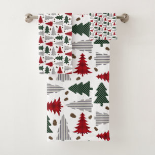 Country Style Christmas Trees Shower Curtain Bath Towel Set