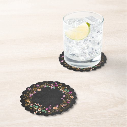Country Style Cute Floral Wreath Art Motif Paper Coaster