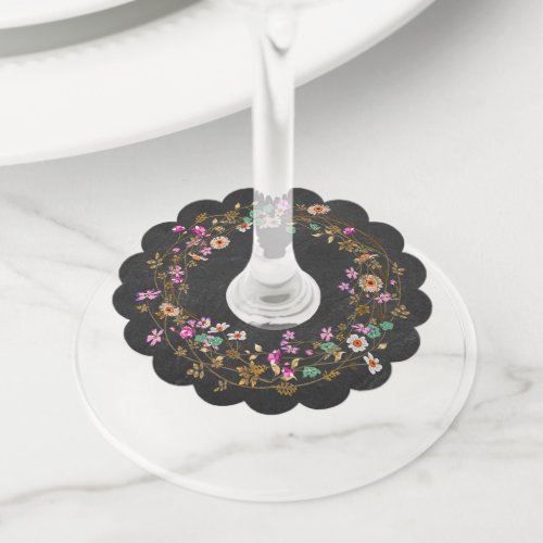 Country Style Cute Floral Wreath Art Motif Wine Glass Tag