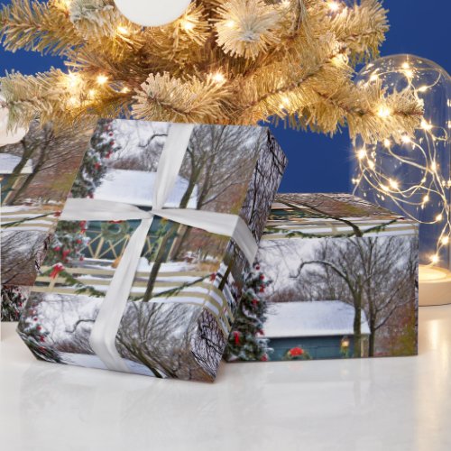 Country Style Farm with Christmas Tree Decoupage Wrapping Paper