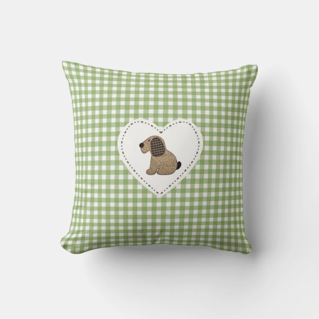 Country Style Green Gingham Patchwork Dog Throw Pillow (Front)
