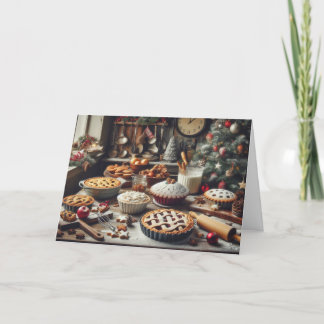 Country-style kitchen Christmas greeting cards. Holiday Card