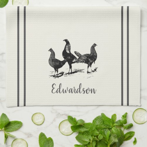 Country style Kitchen Towels chickens family name