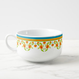 Country Style Marigolds Border Ceramic Soup Mug