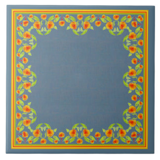 Country Style Marigolds Border Ceramic Tile