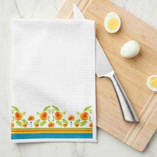 Country Style Marigolds Border Kitchen Towel
