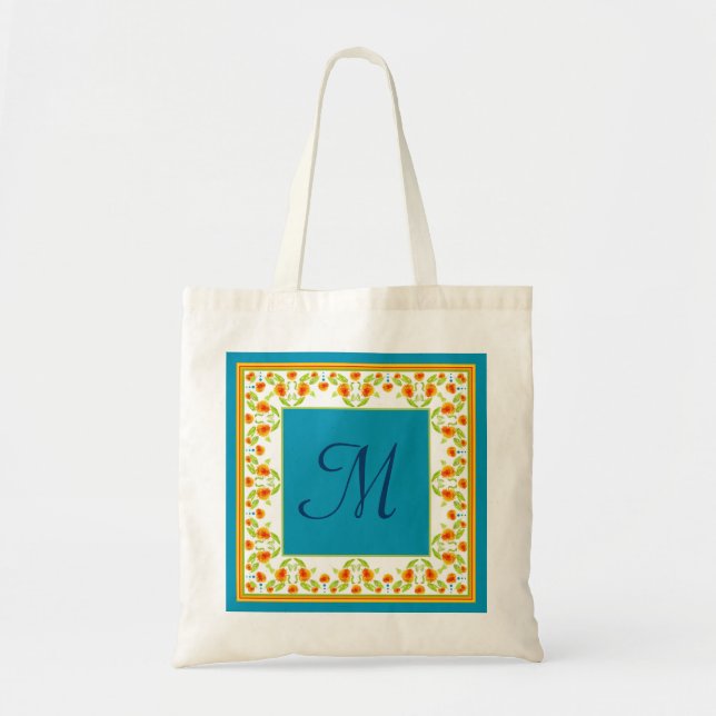 Country-style Marigolds Border Monogram Tote Bag (Front)