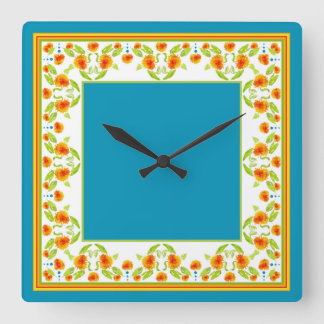 Country Style Marigolds Border Square Wall Clock
