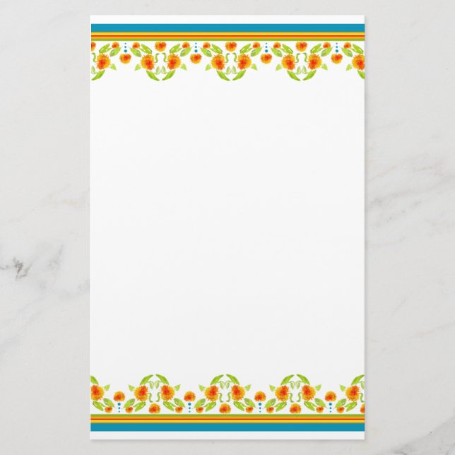 Country Style Marigolds Border Stationery (Front)