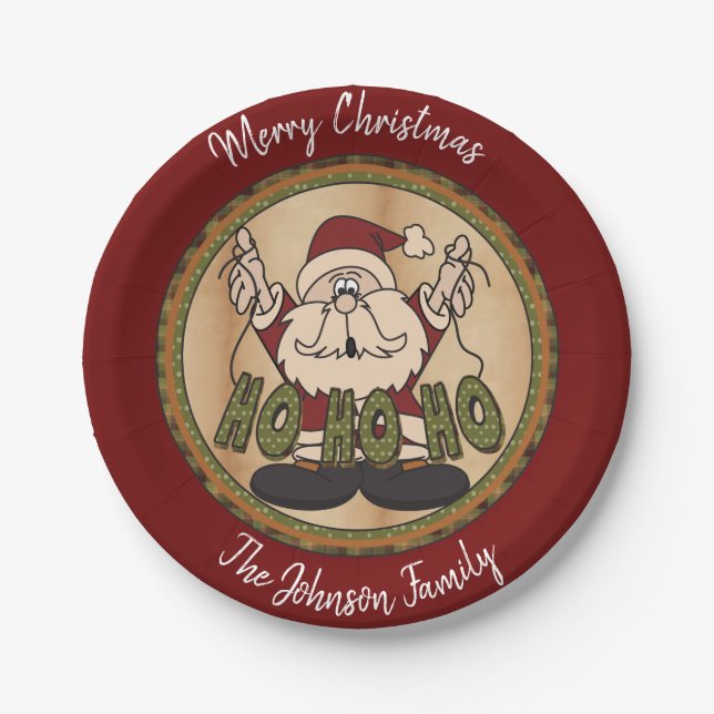 Country Style Merry Christmas Santa Paper Plates (Front)