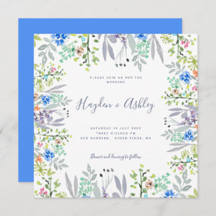 Country style modern floral watercolor Wedding Invitation