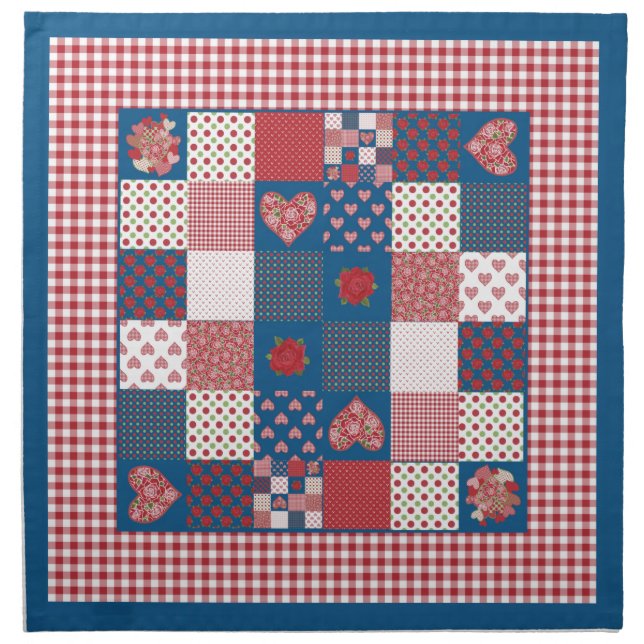 Country-style Napkins, Faux-Patchwork, Gingham Napkin (Front)