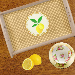 Country Style Off Set Brown Yellow Check Sunflower Serving Tray