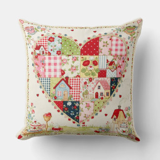 Country Style Patchwork Heart Cushion. Throw Pillow