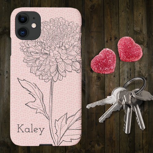 Country Style Pink Dot Hand Drawn Chrysanthemum  iPhone 11 Case