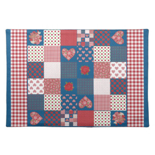 Country-style Place Mat, Faux-Patchwork, Gingham Placemat