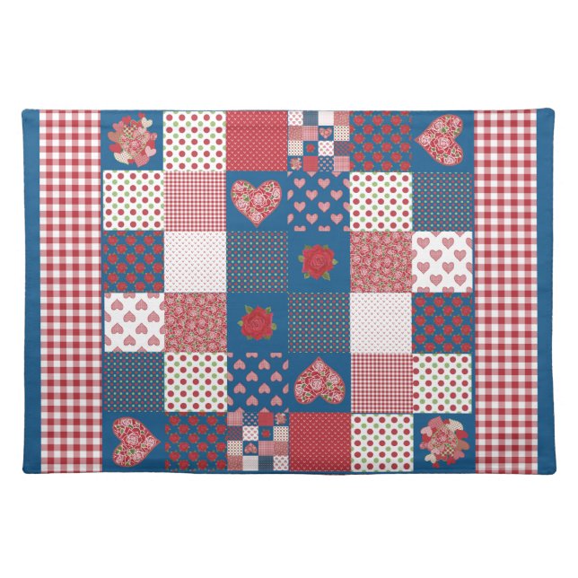 Country-style Place Mat, Faux-Patchwork, Gingham Placemat (Front)