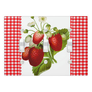 Country Style Red Gingham and Strawberries Light Switch Cover
