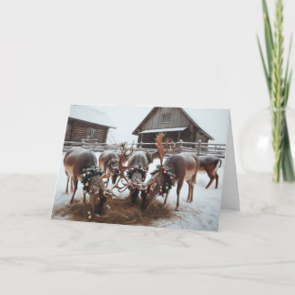 Country-style Reindeer Christmas greeting cards. Holiday Card