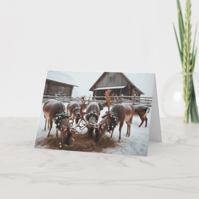 Country-style Reindeer Christmas greeting cards. Holiday Card (Front)