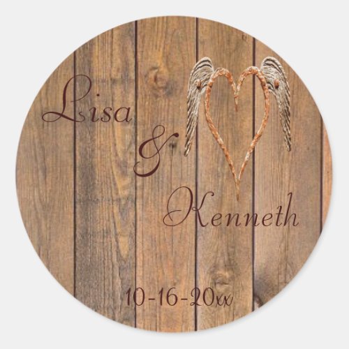 Country Style Rustic Angel Wings Wedding Classic Round Sticker