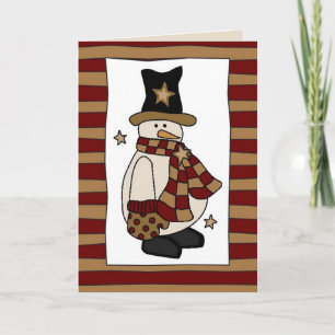 Country Style Snowman in Black Hat Christmas Card