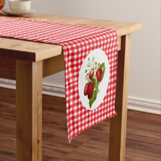 Country Style Strawberries with Red Gingham Short Table Runner