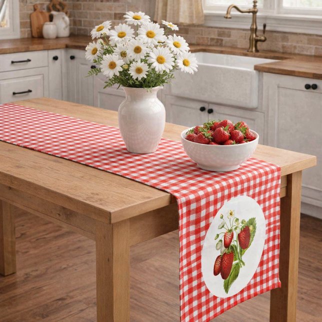 Country Style Strawberries with Red Gingham Short Table Runner (Creator Uploaded)