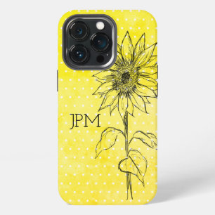 Country Style Yellow Dot Hand Drawn Sunflower iPhone 13 Pro Case