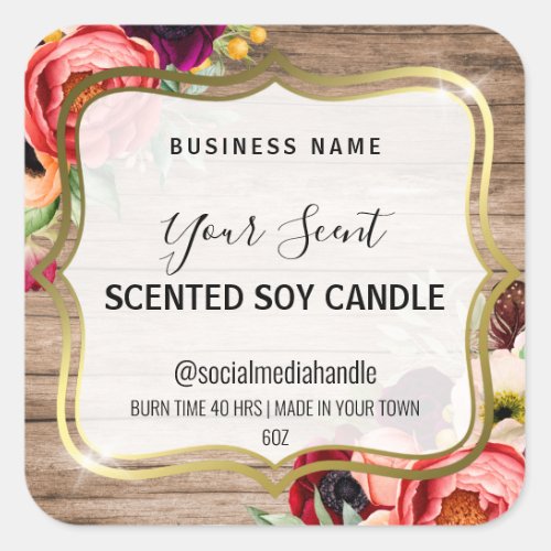 Country Styled Floral Scented Soy Candle Labels