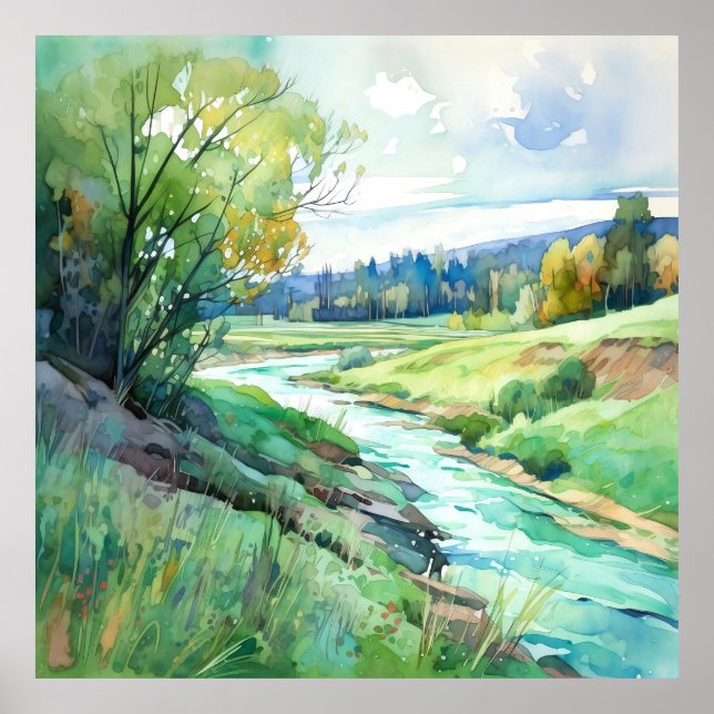 Country Summer Landscape Watercolor  Poster (Front)