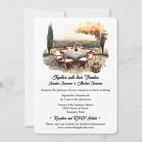Country summer outdoor watercolor dining wedding invitation