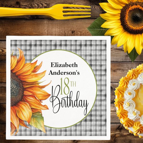 Country Sunflower 18th Birthday Napkins