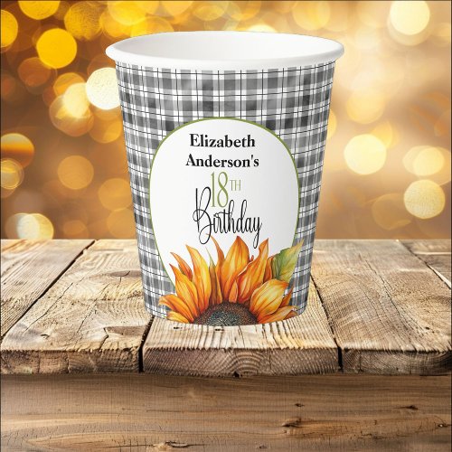 Country Sunflower 18th Birthday Paper Cups