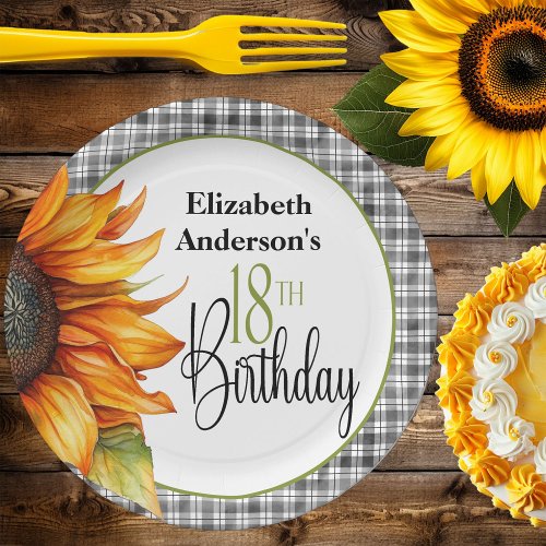 Country Sunflower 18th Birthday Paper Plates