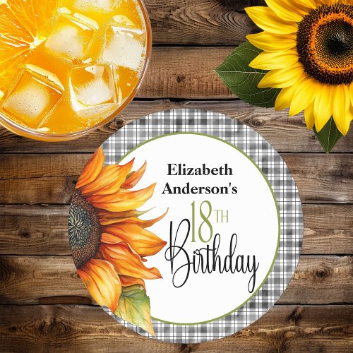 Country Sunflower 18th Birthday Round Paper Coaster